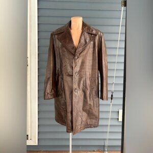 Vintage 70s Imperial Mens Brown Leather Trench Coat~50~